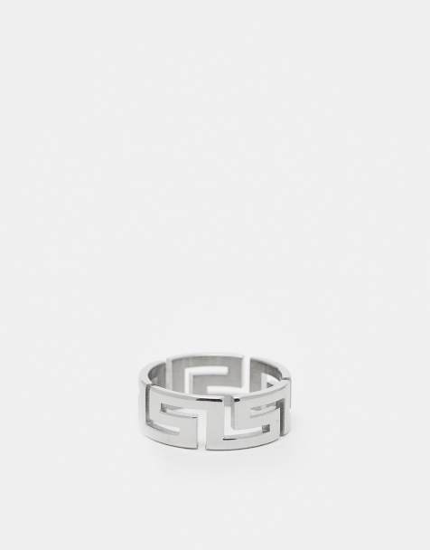 ASOS DESIGN – Silverfärgad ring med grekisk vå i vattentåligt, rostfritt stål - view 1