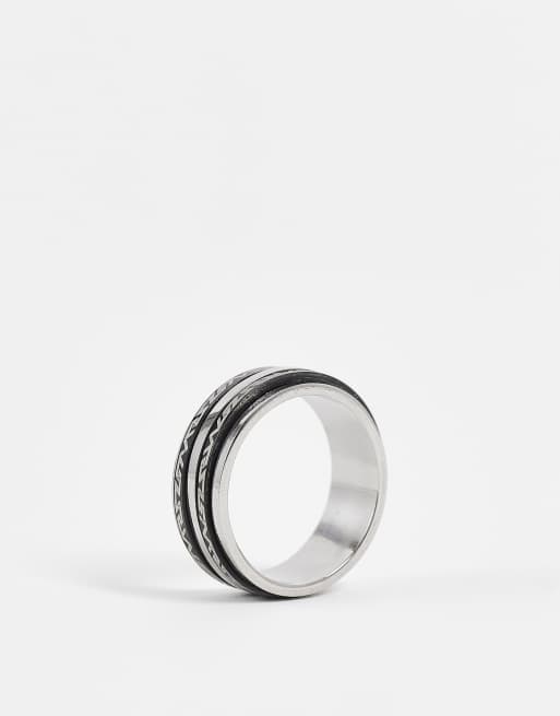 ASOS DESIGN – Silverfärgad ring med med grekisk våg i vattentåligt, rostfritt stål, 2 av 4