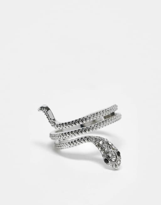 ASOS DESIGN – Silverfärgad ring med orm i omlottdesign