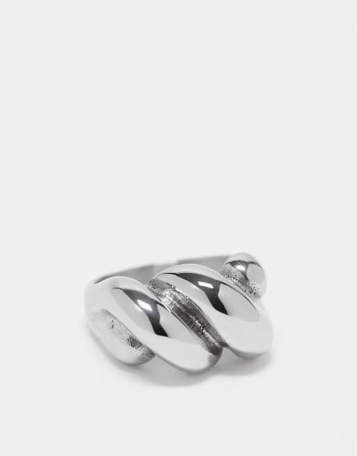 ASOS DESIGN – Silverfärgad ring med tvinnad design i vattentåligt, rostfritt stål
