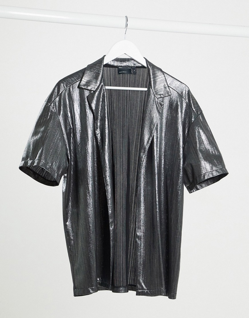 ASOS DESIGN – Silverfärgad skjorta med öppen platt krage