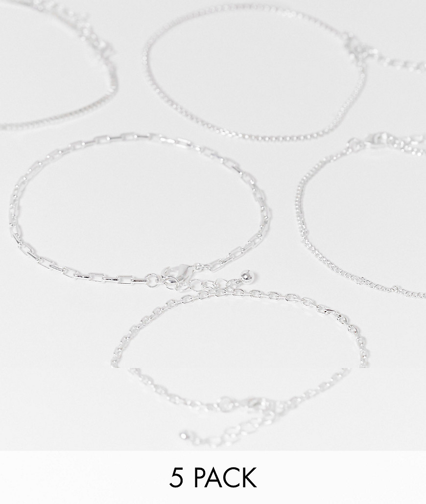 ASOS DESIGN – Silverfärgade armband med blandade kedjor i flerpack