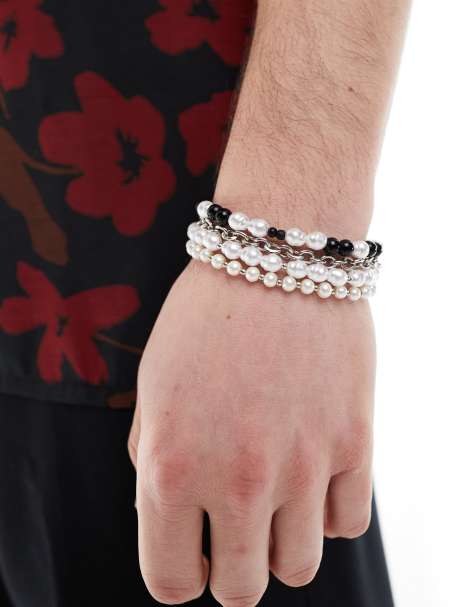 ASOS DESIGN – Silverfärgade armband med kedja och pärlimitationer, 4-pack - view 1
