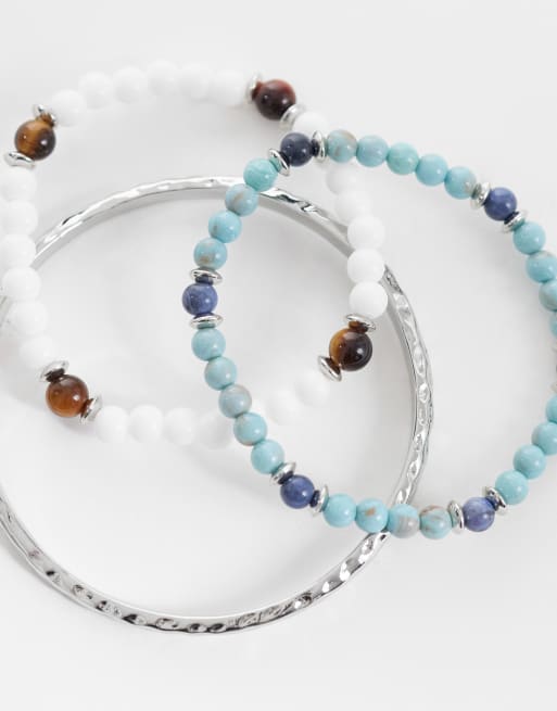 ASOS DESIGN – Silverfärgade armband med pärlor och repkedja, 3-pack, 2 av 3