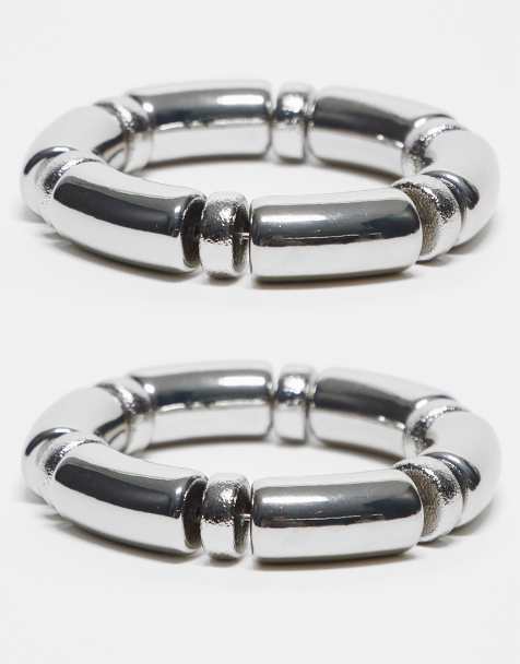 ASOS DESIGN – Silverfärgade armband med stretch, 2-pack - view 1