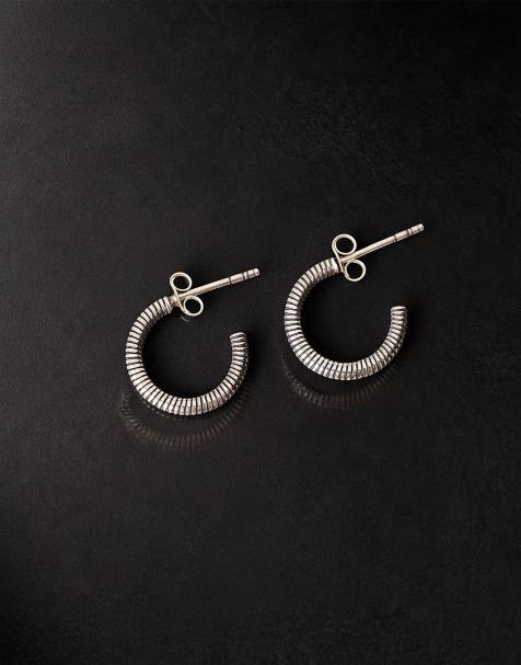 ASOS DESIGN – Silverfärgade creoler i sterlingsilver med skruvad ståltrådsdesign - view 1