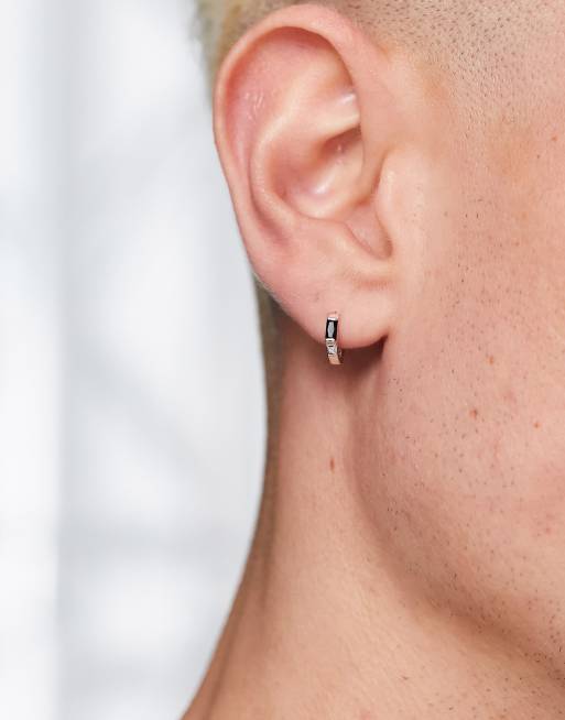 ASOS DESIGN – Silverfärgade creoler i sterlingsilver med svart emalj, 2 av 4