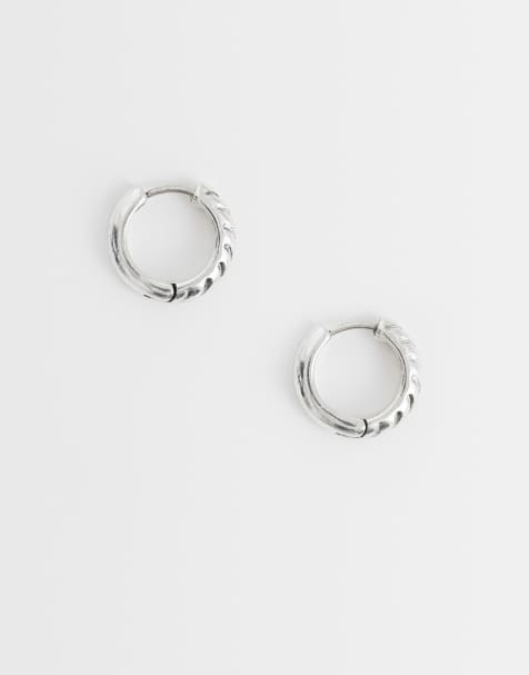 ASOS DESIGN – Silverfärgade creoler i vattentåligt, rostfritt stål med räfflad design - view 1