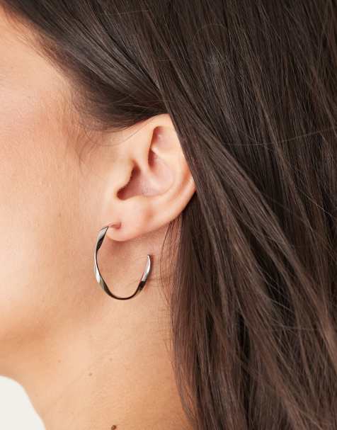 ASOS DESIGN – Silverfärgade creoler i vattentätt rostfritt stål med snurrad design - view 1