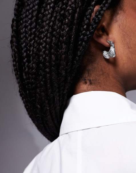 ASOS DESIGN – Silverfärgade creoler med struktur - view 1