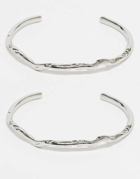 ASOS DESIGN – Silverfärgade cuff-armband med smält textur, 2-pack - view 1