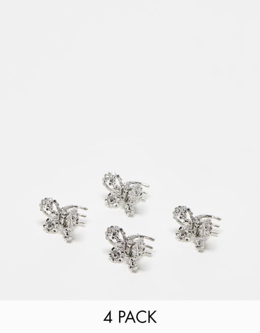 ASOS DESIGN – Silverfärgade fjärilsformade hårklämmor, 4-pack