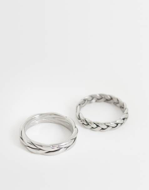 ASOS DESIGN – Silverfärgade, flätade ringar i vattentåligt, rostfritt stål, 2-pack - view 1