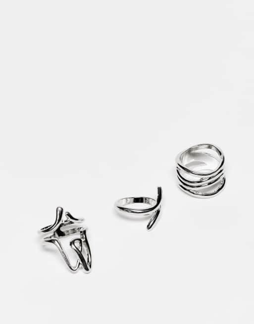 ASOS DESIGN – Silverfärgade, formade ringar, 3-pack