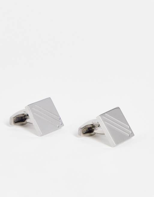 ASOS DESIGN – Silverfärgade, fyrkantiga manschettknappar i rostfritt stål med linjedetalj