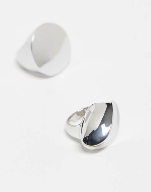 ASOS DESIGN – Silverfärgade, grova ringar, 2-pack, 3 av 3
