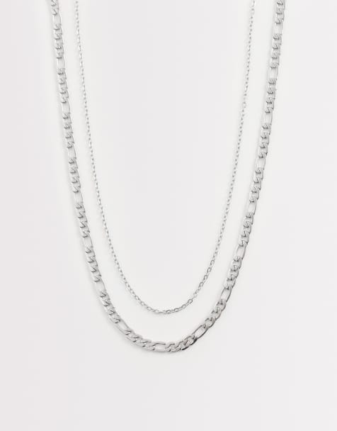 ASOS DESIGN – Silverfärgade halsband i vattentåligt, rostfritt stål med länkar och och figarokedja, 2-pack - view 1