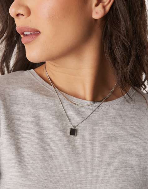 ASOS DESIGN – Silverfärgade halsband med ormkedja och emaljhänge, 2-pack - view 1