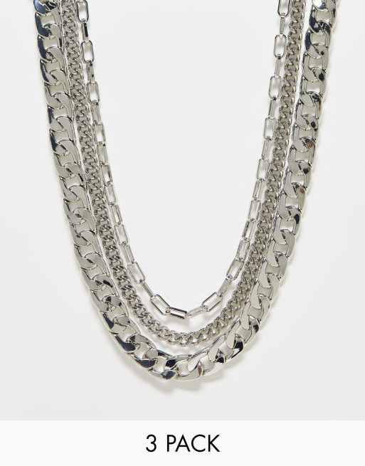 ASOS DESIGN – Silverfärgade kedjehalsband i 3-pack