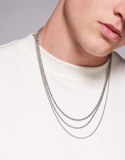 ASOS DESIGN – Silverfärgade kedjehalsband i vattentåligt, rostfritt stål, 3-pack - view 1