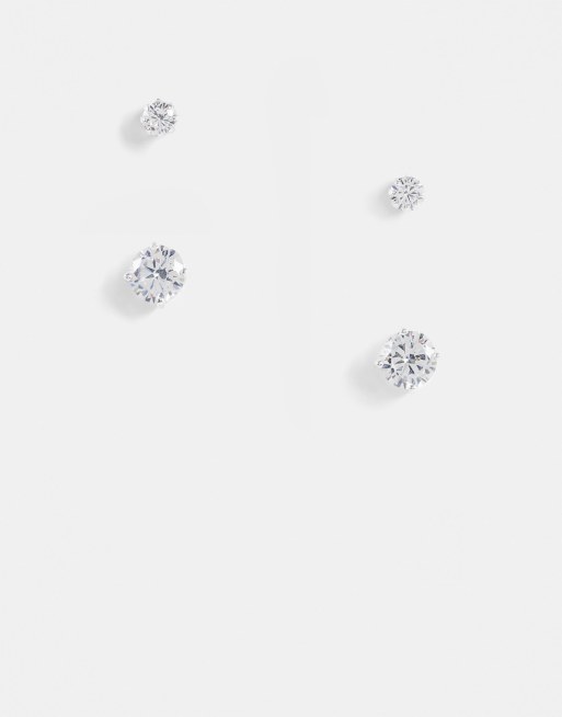 ASOS DESIGN – Silverfärgade nitörhängen med kristaller, 2-pack