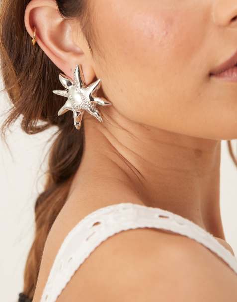 ASOS DESIGN – Silverfärgade örhängen med kristallutsmyckad sol - view 1
