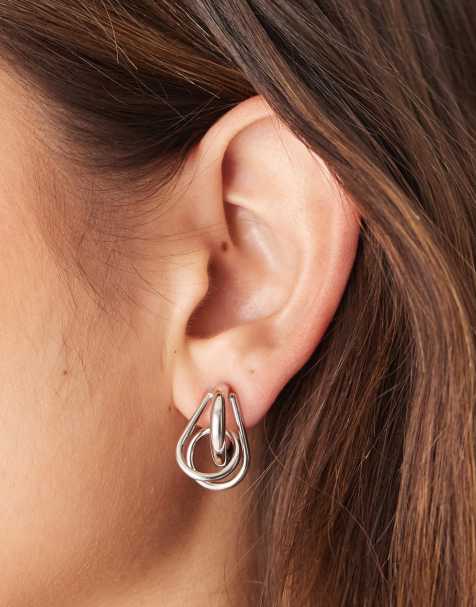 ASOS DESIGN – Silverfärgade örhängen med snurrade knutar - view 1