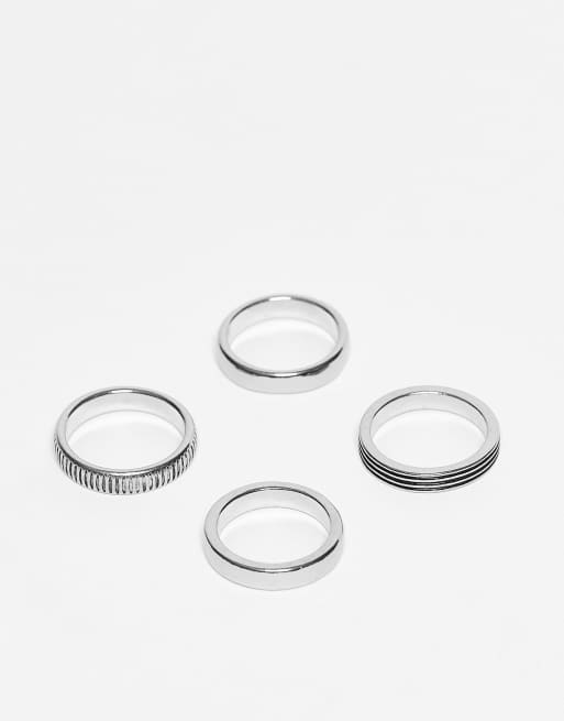 ASOS DESIGN – Silverfärgade, polerade, enkla ringar, 4-pack