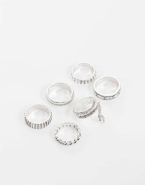ASOS DESIGN – Silverfärgade, polerade ringar med olika designer, 7-pack - view 1
