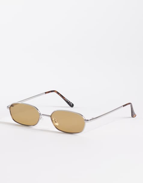 ASOS DESIGN – Silverfärgade, rektangulära solglasögon med olivfärgade glas - view 1