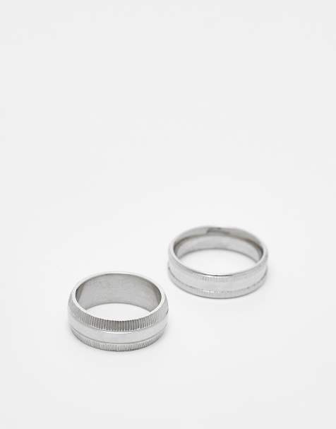 ASOS DESIGN – Silverfärgade ringar i vattentåligt, rostfritt stål, 2-pack - view 1