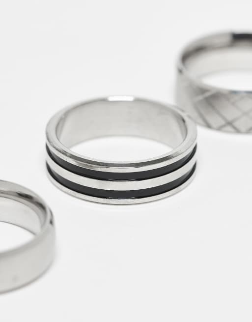 ASOS DESIGN – Silverfärgade ringar i vattentåligt, rostfritt stål, 3-pack  , 3 av 3
