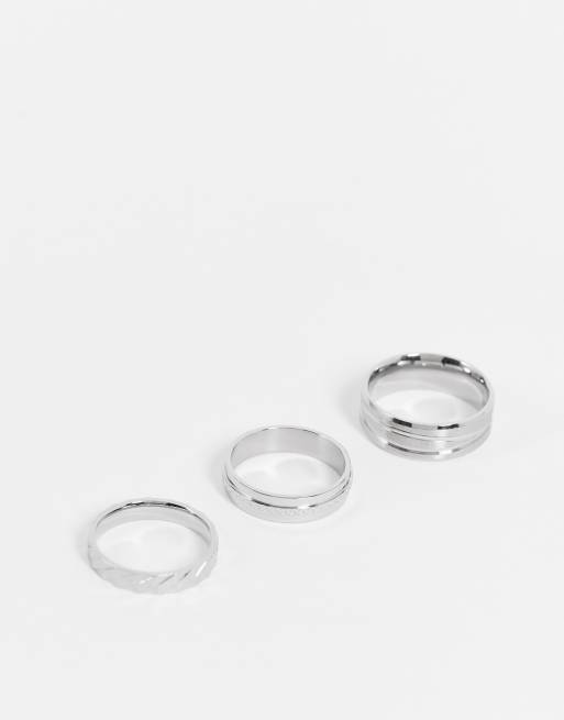 ASOS DESIGN – Silverfärgade ringar i vattentåligt, rostfritt stål med präglade linjer, 3-pack