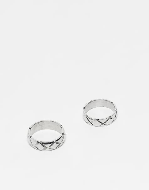 ASOS DESIGN – Silverfärgade ringar i vattentåligt, rostfritt stål med prägling, 2-pack - view 1