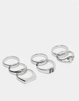 ASOS DESIGN – Silverfärgade ringar med korsdetalj, 7-pack - view 1
