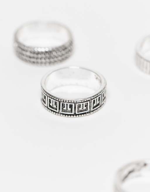 ASOS DESIGN – Silverfärgade ringar med meandermönster och textur, 5-pack  , 3 av 3