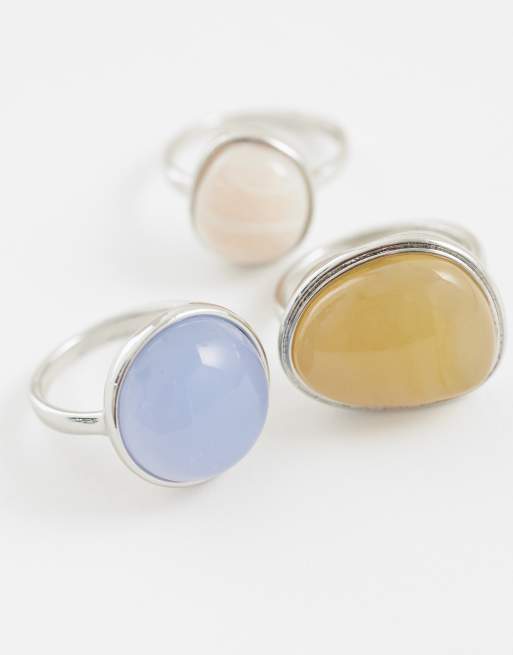 ASOS DESIGN – Silverfärgade ringar med pastellfärgade stenar, 3-pack, 2 av 3