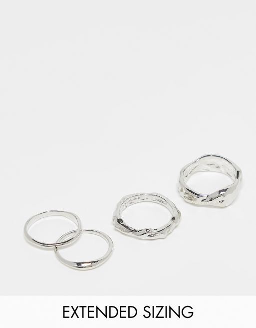 ASOS DESIGN – Silverfärgade ringar med prägling, 4-pack 