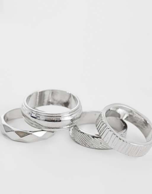 ASOS DESIGN – Silverfärgade ringar med ränder, 4-pack, 2 av 3
