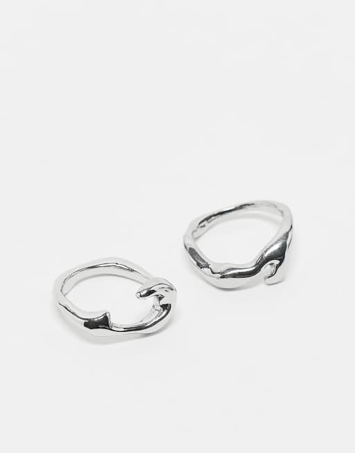 ASOS DESIGN – Silverfärgade ringar med smält design, 2-pack