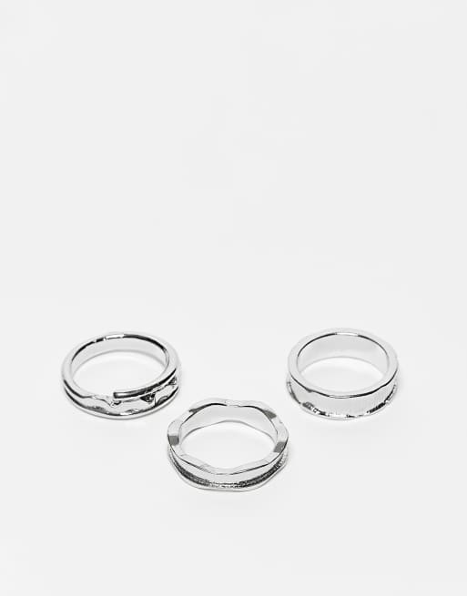 ASOS DESIGN – Silverfärgade ringar med smält design, 3-pack