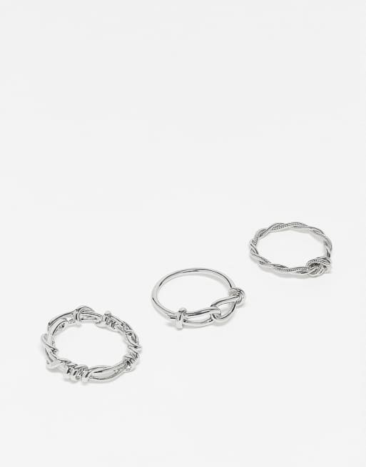 ASOS DESIGN – Silverfärgade ringar med vajerdesign, 3-pack
