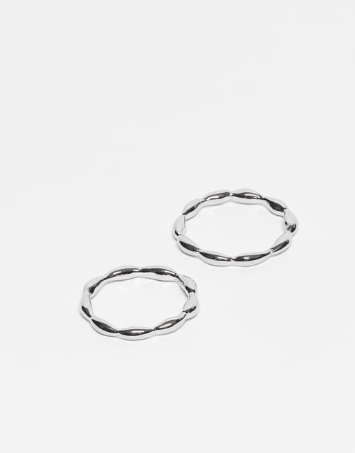 ASOS DESIGN – Silverfärgade, smala ringar med smält design, 2-pack