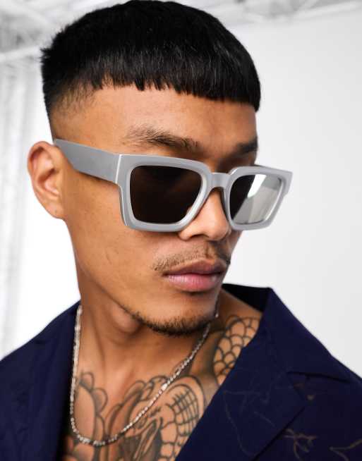 ASOS DESIGN – Silverfärgade solglasögon i fyrkantig design med spegelglas, 2 av 4