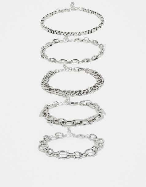 ASOS DESIGN – Silverfärgade, stapelbara armband med blandade kedjor, 5-pack - view 1