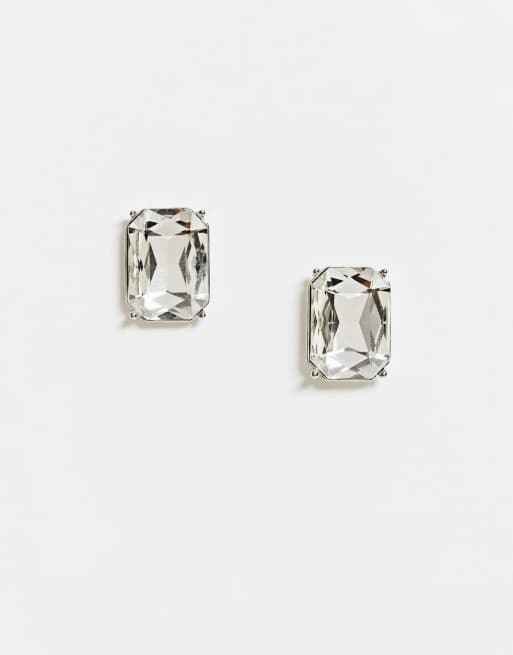 ASOS DESIGN – Silverfärgade, stora, rektangulära stiftörhängen med strass
