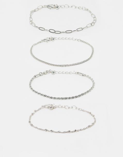 ASOS DESIGN – Silverfärgade, tunna kedjearmband, 4-pack - view 1