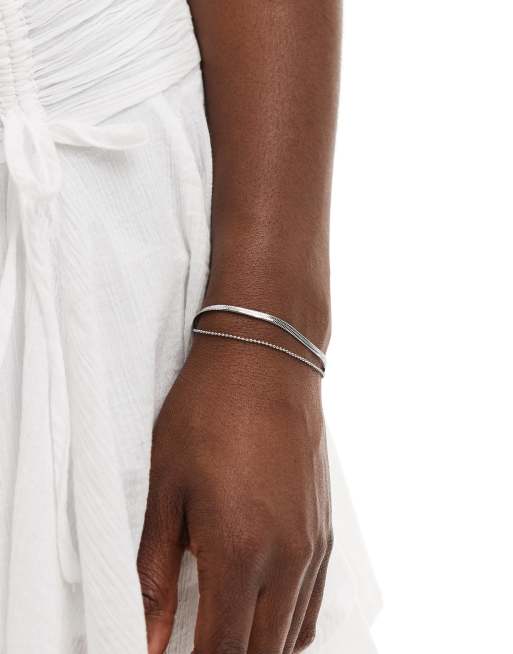 ASOS DESIGN – Silverfärgat armband i flera rader av vattentåligt, rostfritt stål