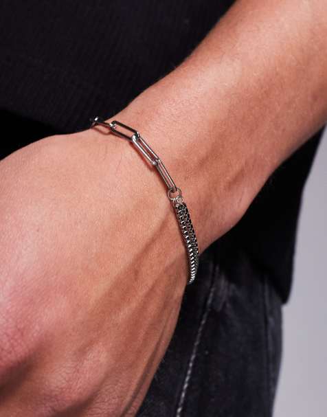 ASOS DESIGN – Silverfärgat armband i vattentåligt, rostfritt stål med blandade kedjor - view 1