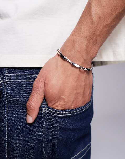ASOS DESIGN – Silverfärgat armband i vattentåligt, rostfritt stål med rektangulära länkar - view 1